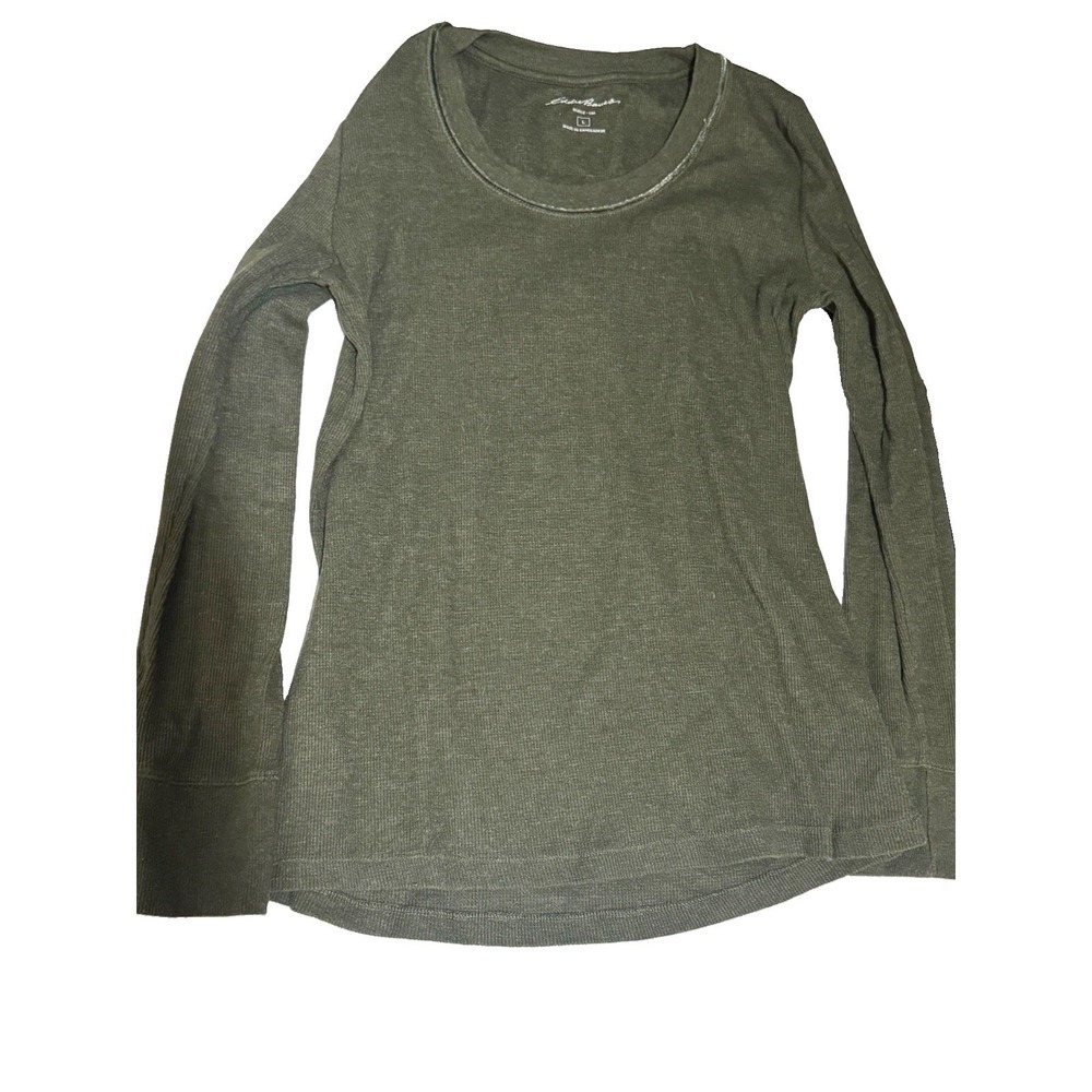 Eddie Bauer Women's L Olive Knit Crew Neck Long Sleeve Pullover T-Shirt Solid